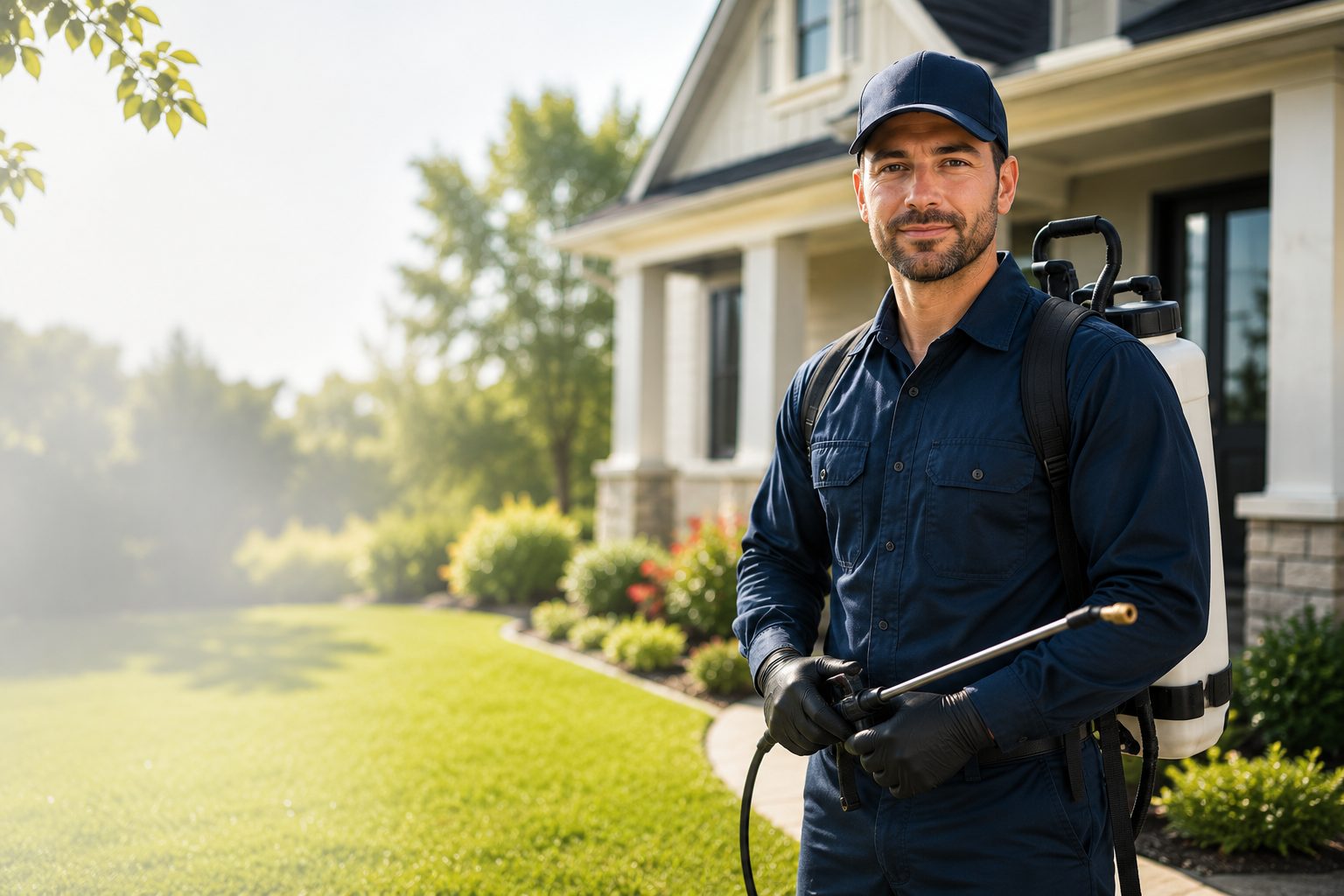 ZYVORA pest control technician treating a residential lawn